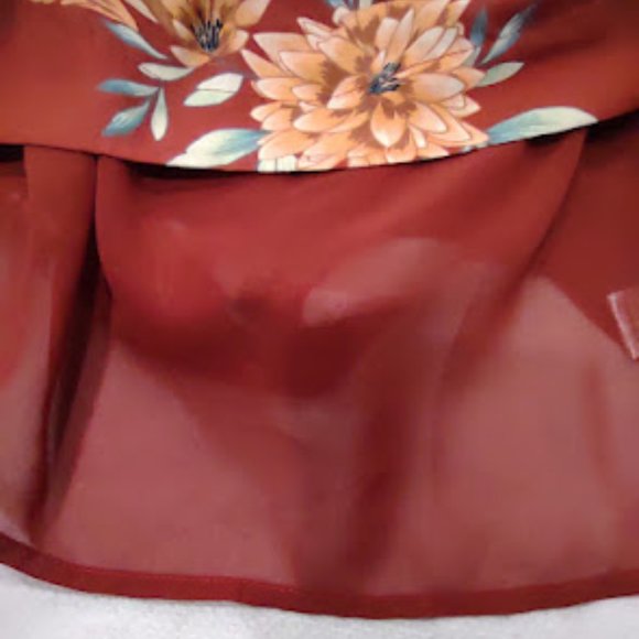 FOREVER 21 RUST WITH TAN AND YELLOW FLORAL PRINT LONG SLEEVE MIDLENGTH DRESS S - Picture 12 of 12